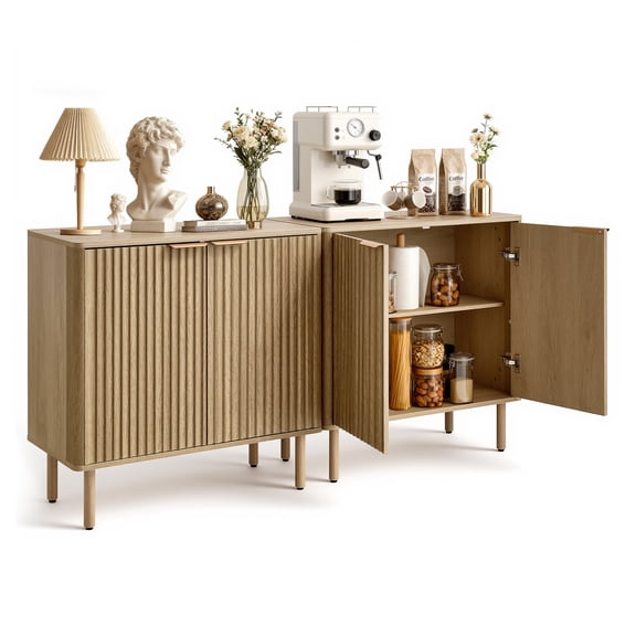 VEVOR Coffee Bar Cabinet, Mid Century Fluted Coffee Bar Table with 2-Tier Storage, Buffet Stand Cabinet with 4 Barn Doors, Sideboard Buffet Station for Living Room, Entryway, 31.5x14.7x31.5"(Single)