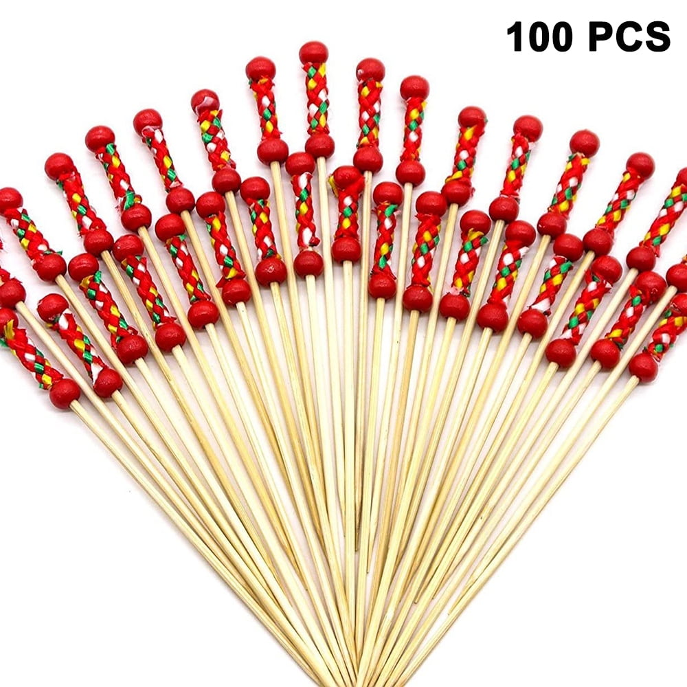 Fruit Colorful Dessert 100 Counts Faux Pearl Toothpicks Bamboo Cocktail Picks Handmade Sticks Appetizer Toothpicks Decorative Cocktail Sticks for Home Party Cocktail 