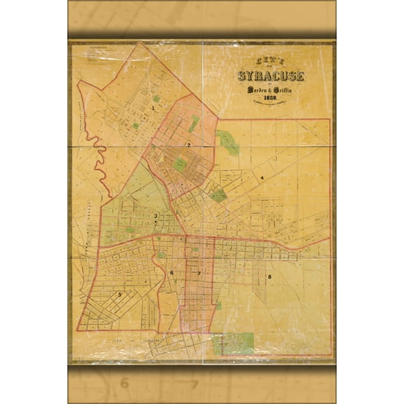 24"x36" Gallery Poster, map of City of Syracuse new york 1868