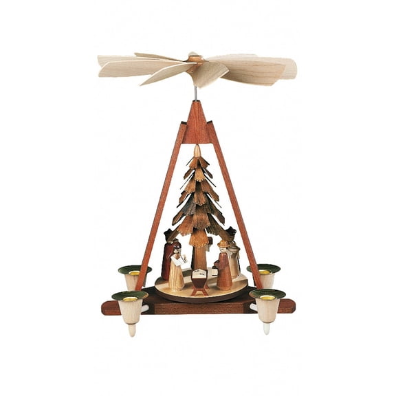 German christmas pyramid Nativity scene, 1-tier, height 30 cm / 12 inch, natural, original Erzgebirge by Müller Seiffen MU 10324