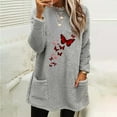thumbnail image 2 of Lovskoo Fuzzy Fleece Pullover Tops for Women Winter Warm Round Neck Printed Long Sleeve with Pocket Solid Color Warm Top Gray, 2 of 5