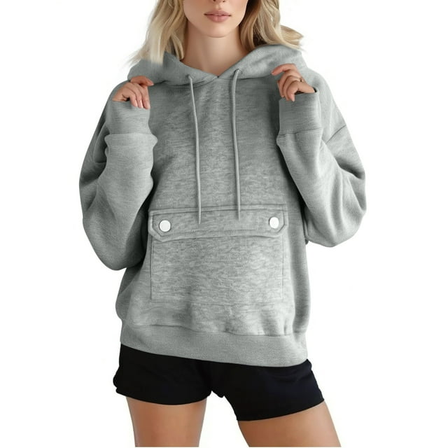Soki Chandail à Capuche pour Femmes Automne Hiver Couleur Unie Manches Longues Chandail