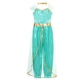 thumbnail image 3 of YUUMIN Kids Girls Arabian Princess Belly Dancewear Sequins Off Shoulder One Piece Jumpsuits for Party Light Green 16, 3 of 7