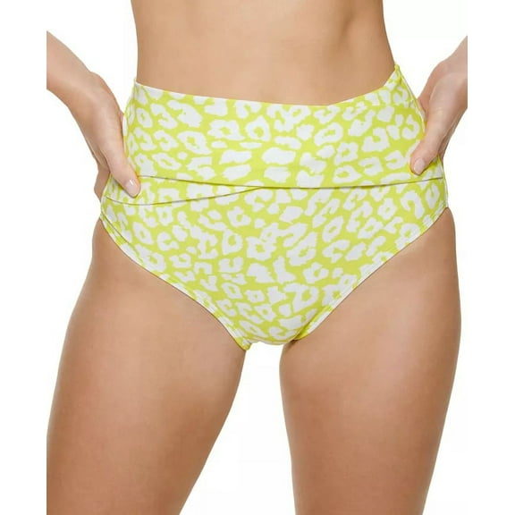 Calvin Klein YELLOW Leopard-Print High-Waist Wrap Bikini Swim Bottom, US X-Large