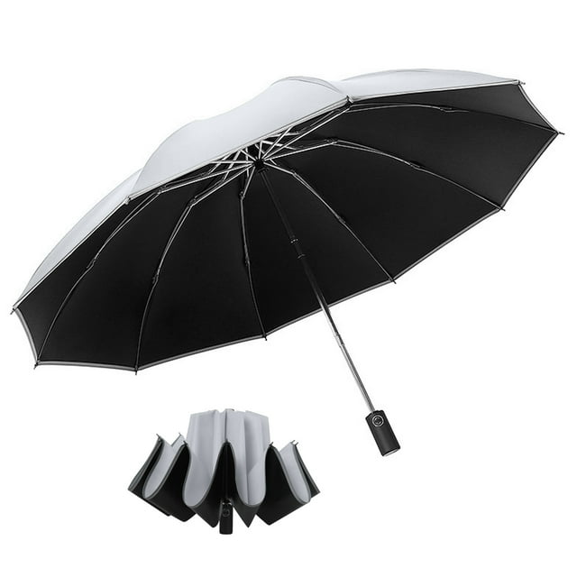 Auto Open Close Compact Portable Lightweight Travel | Night Safety Reflective Strip | Windproof Waterproof UV Protection Umbrella | for Raining Sunny Days Night Time Use