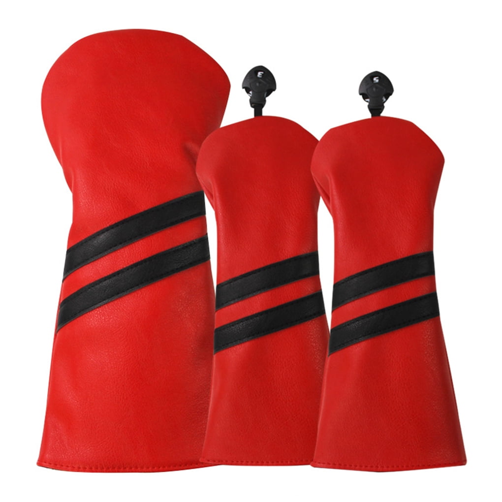 heritaly 3Pcs/Set Waterproof Golf Club Head Cover with Tag Protective Sheath Sunscreen Lightweight Thickened Plush Wood Protector Red