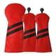 thumbnail image 1 of Yuarrent 3 unids/set cubierta de cabeza de palo de Golf de doble raya de cuero con etiqueta funda protectora ajustable intercambiable Protector Golf Rojo, 1 of 6
