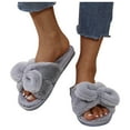 thumbnail image 2 of Aayomet Slippers For Women Slip On Women's Soft Plush Lightweight House Slippers Fuzzy Cross Band Slip on Open Toe Cozy Indoor Outdoor Slippers,Gray 7, 2 of 5