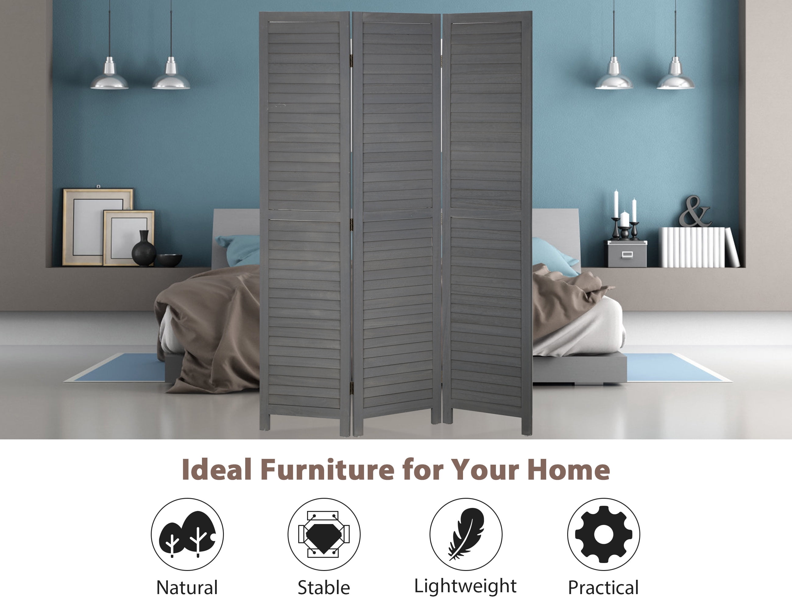 CL.HPAHKL Room Divider, 3 Panel Folding Privacy Screen Temporary Wall, Freestanding Wall Divider Portable Room Partitions and Dividers for Home Bedroom Living Room, Gray