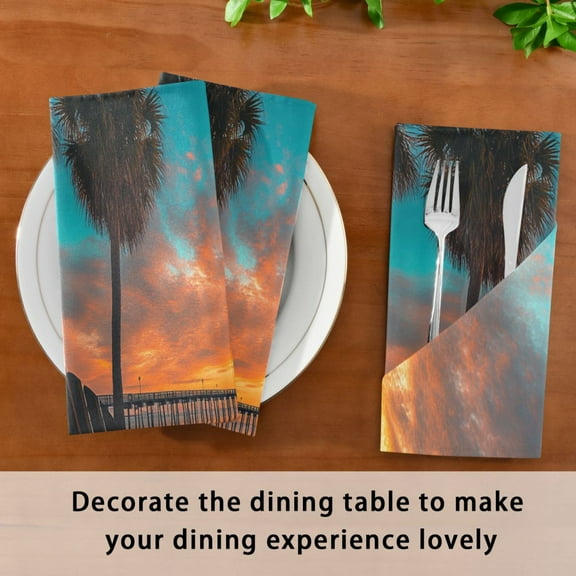 BZSMCE Satin Native Fab Cotton Dinner Napkin Beach Sunset with Pier Reusable