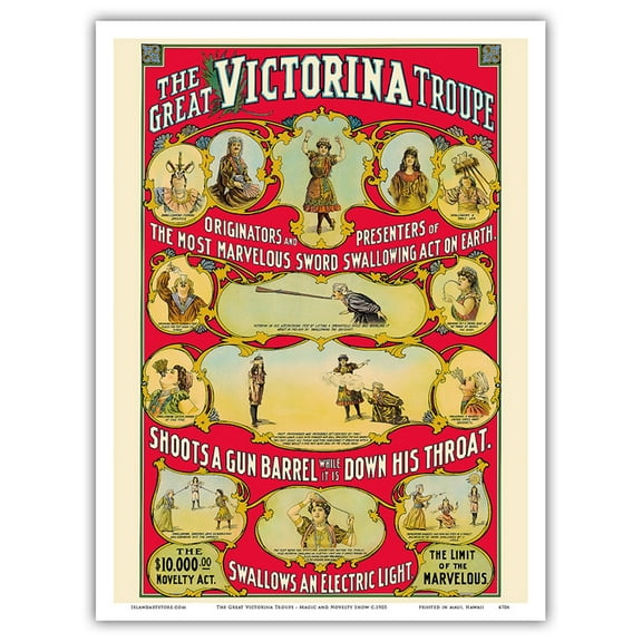 The Great Victorina Troupe - Traveling Magic and Novelty Show - Vintage Carnival Poster c.1905 - Master Art Print (Unframed) 9in x 12in