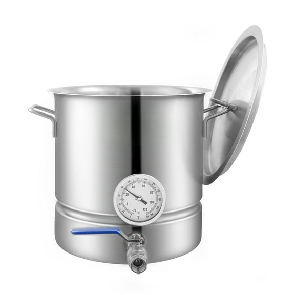 5-Gallon Stainless Steel Brewing Pot: Triple Bottom with Lid, Thermometer, Ball Valve, and Accessories - Home Brewing