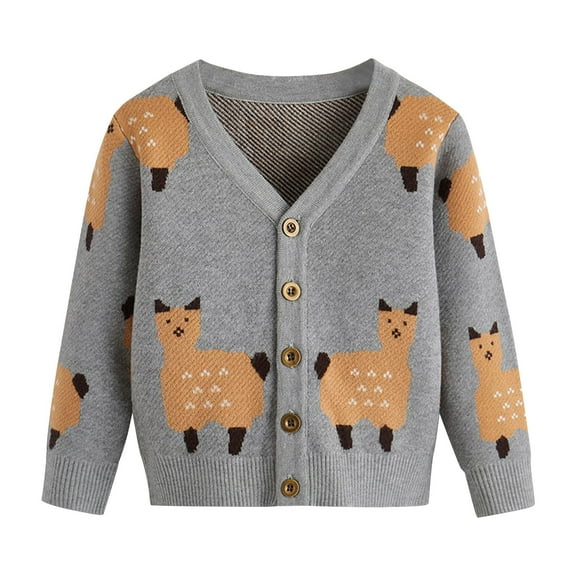 Odeerbi Kids Girls Cardigan Sweater Cute Knit Sweater Cardigan Cartoon Print Knitted Cardigan New Children's Fall Winter Sweater Gray