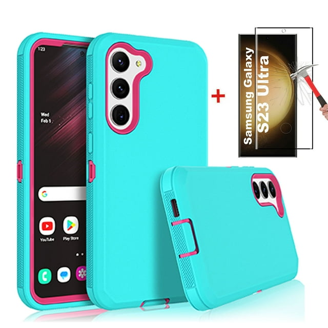 for Samsung Galaxy S23 Plus 5G Case with HD Screen Protector (1 Pack), Galaxy S23 Plus 5G Case, Samsung S23 Plus 5G Case Durable Shockproof 3-Layer Cover for Samsung S23 Plus(WineRed Pink)