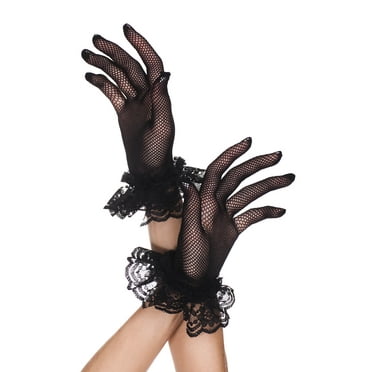 Lace ruffle fishnet gloves 460-BLACK