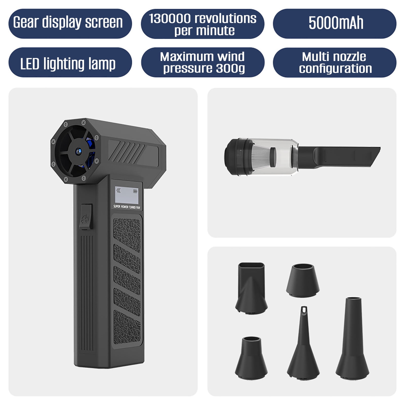 Electric Air Duster 130000RPM Cordless Dust Blower With LED Display 4 Speed Adjustable High Pressure Air Cleaner, Multi Nozzle Air Blower for Keyboard PC Car Interior Electronics Cleaning