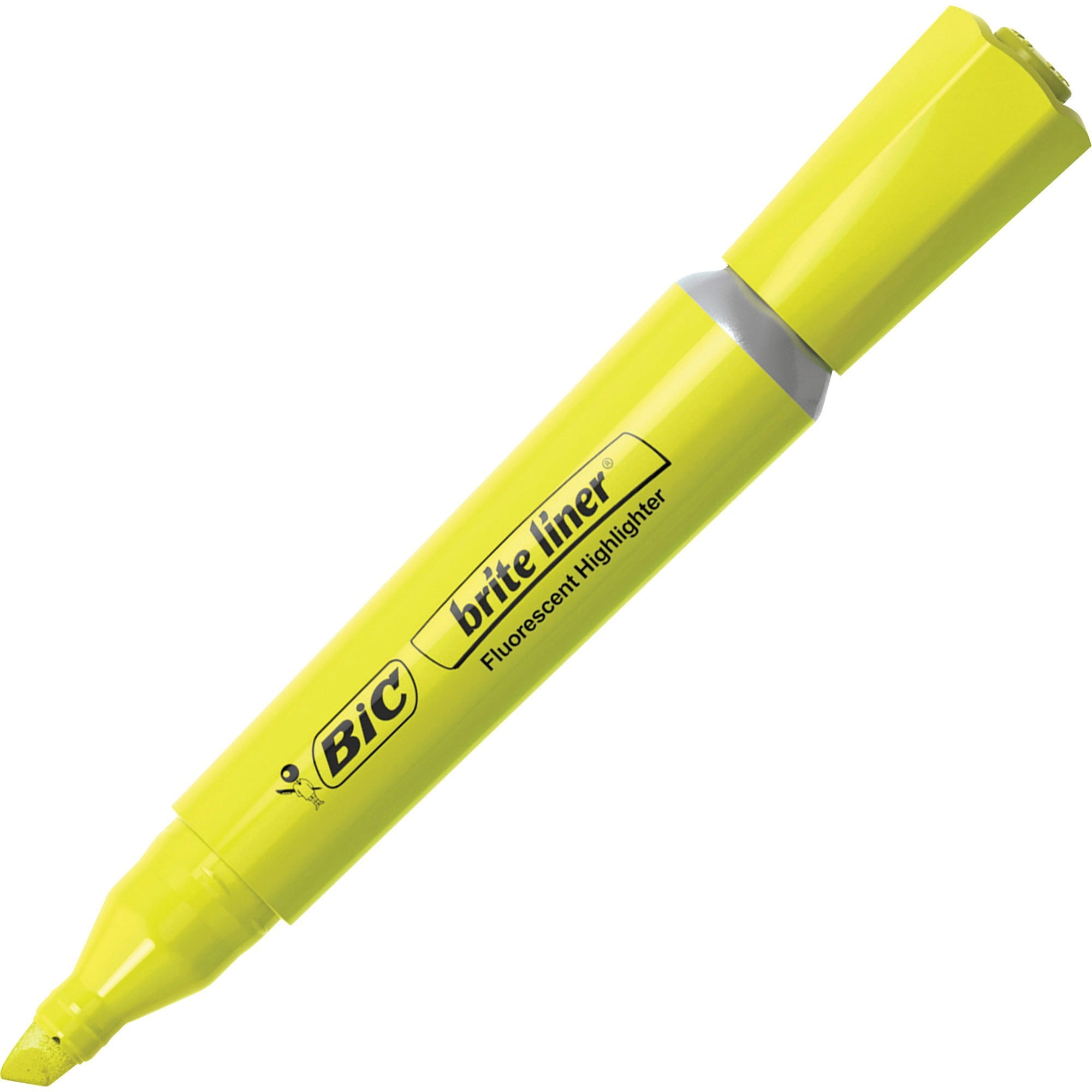BIC Brite Liner Grip Highlighter, Tank Style, Chisel Tip, Yellow, 12Count