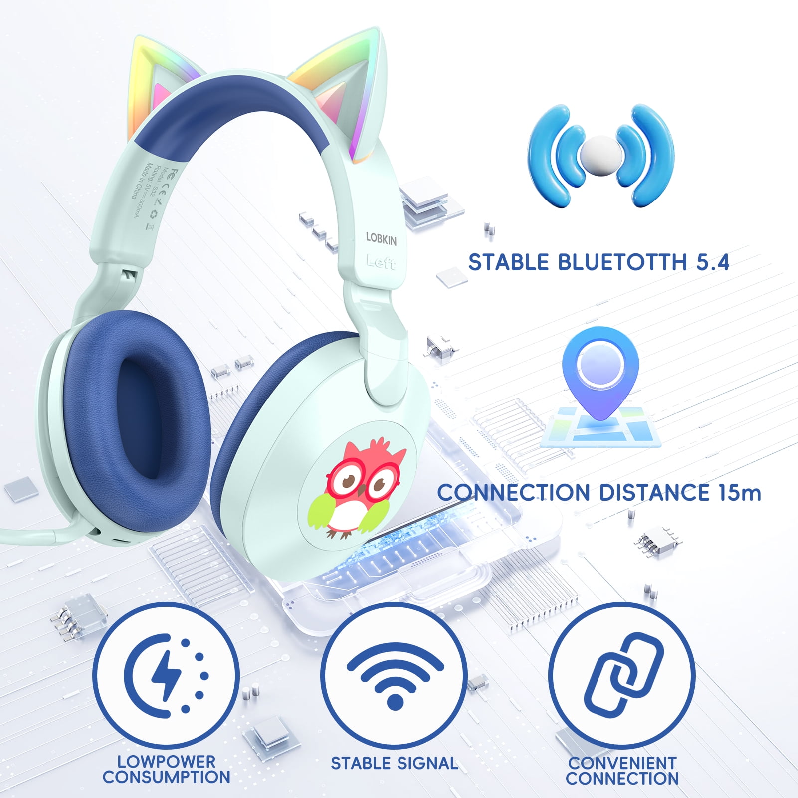 LOBKIN Kids Bluetooth Headphones,Lightweight Wireless Headphones for Kids,85dB Volume Limited,Foldable,35 Hours Playtime,Bluetooth 5.4, Over-Ear Toddler Headsets with Built-in Mic,Blue