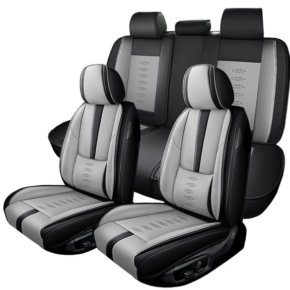 Fit for HONDA ACCORD 2013 Seat Cover, Gray and Black Car Seat Covers, Leather 5 Piece Full Set With Lumbar Support Protect and Upgrade Seats, 4-Door Sedans Only, Pet Car Seat Covers