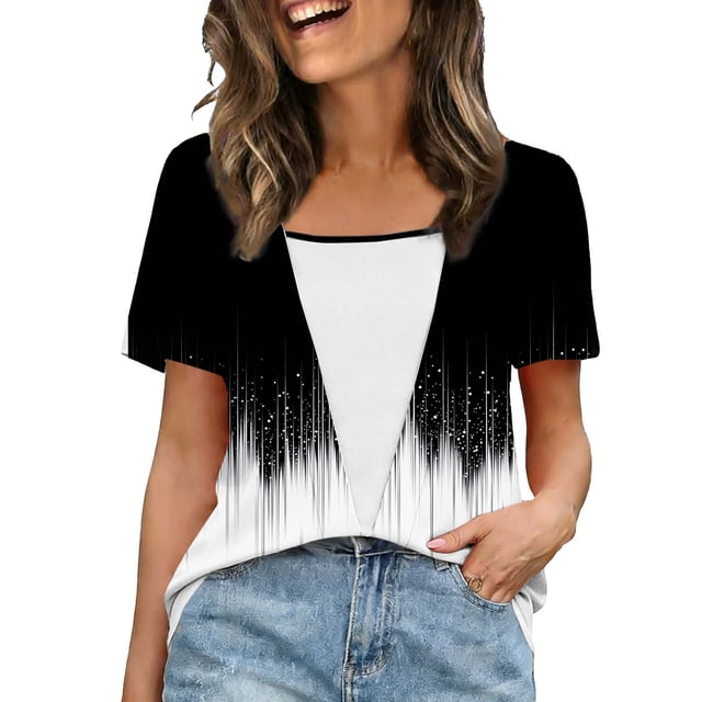 Camisetas de Manga Larga de las Mujeres Moda Impresa Cuello Redondo Superior, Camisa de Poliéster Casual para Primavera Verano, Sudadera de Manga Corta con Capucha Mujeres