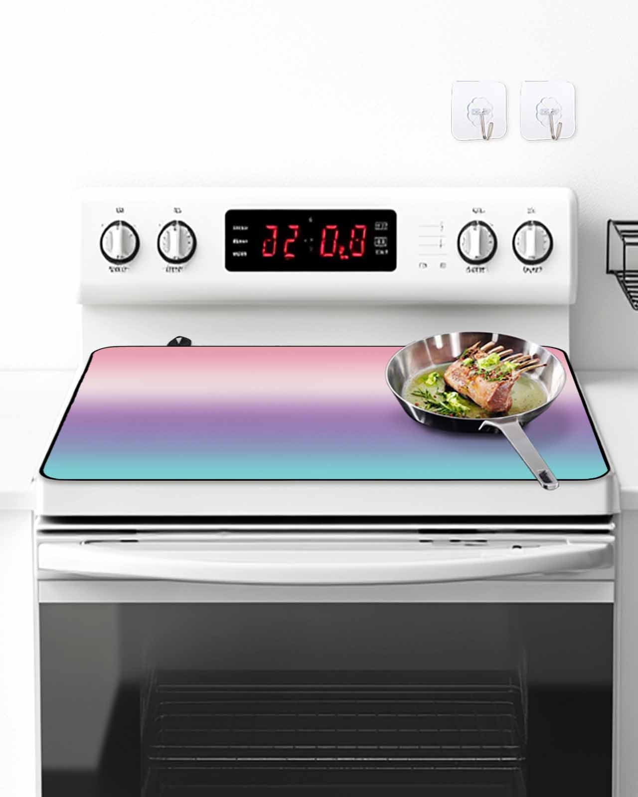 Stove Top Covers for Electric Stove, Pink Purple Teal Ombre Cream Glass Stovetop Cover Protector, Modern Abstract Art Aesthetics Induction Cooktop Protector Oven Mat for Kitchen Countertop 24"x21"