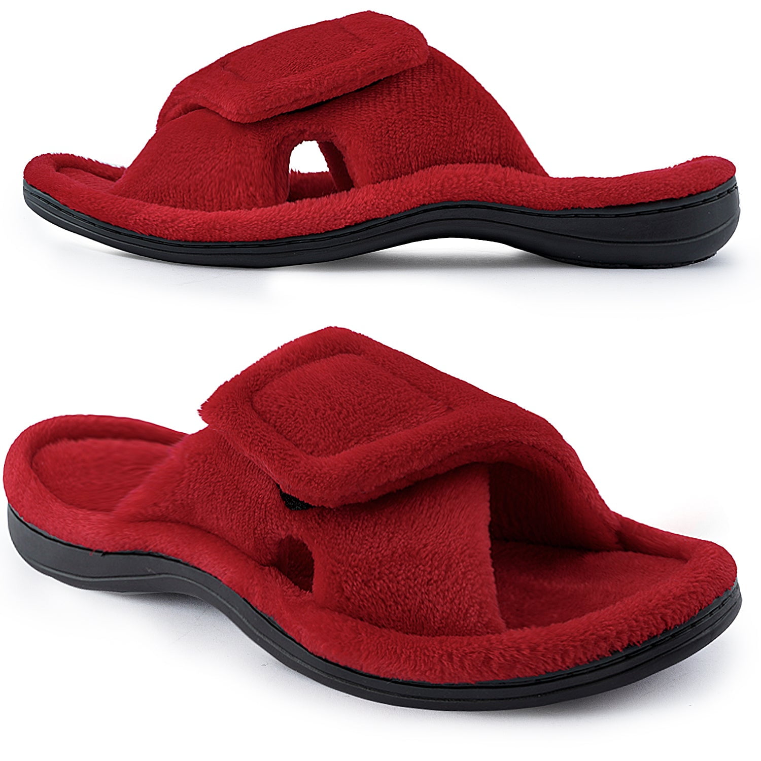 Women's Arch Support Diabetic Slippers Memory Foam House Shoes Orthotic Heel Cup Arthritis Edema Slippers with Adjustable Strap, Red 11/12