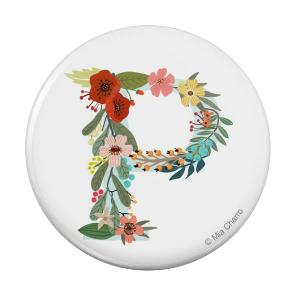 Letter P Floral Monogram Initial Kitchen Refrigerator Locker Button Magnet