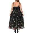 thumbnail image 3 of Agnes Orinda Women's Plus Size Floral Dresses U Neck Sleeveless Embroidered Mesh Double Layer Wedding Maxi Cami Dress with Pockets 1X Black, 3 of 6