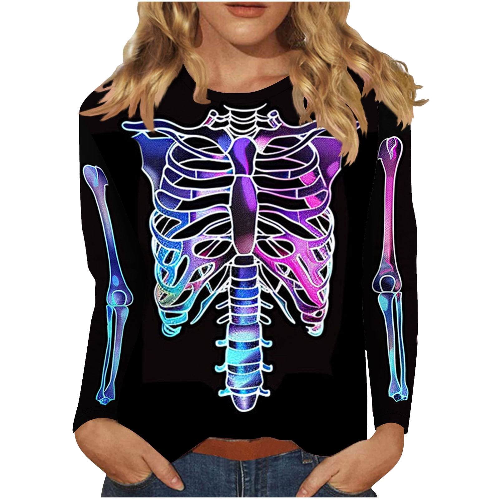 Top Noir Avec Motif Os Humains - Taille XS - Occasion Très Bon état