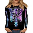 thumbnail image 2 of SDNall Halloween Clothes for Women Skeleton Graphic 2024 Halloween Women Fashion Tees Casual Round Neck Loose Cute T-Shirt Long Sleeve Ladies Top, 2 of 9