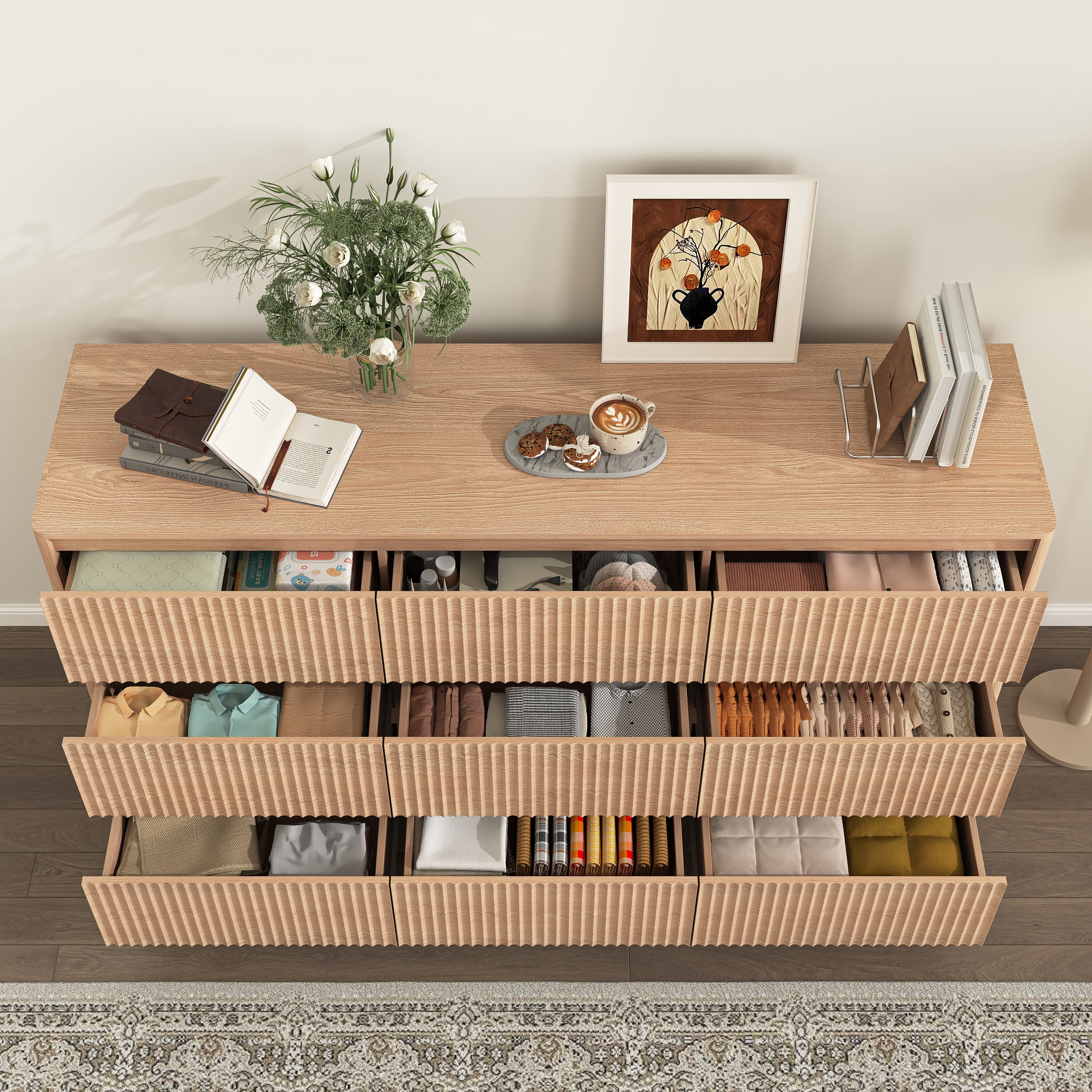 Mintazer 9 Drawers Dresser for Bedroom, Storage Chest of Drawers, Wide Closet Dressers for Hallway, Entryway, Living Room, Natural