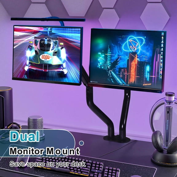 MAYEERTY Dual Monitor Counterbalance Desk Mount for 17-32" Screens, Swivel & Height Adjustable Dual Monitor Stand
