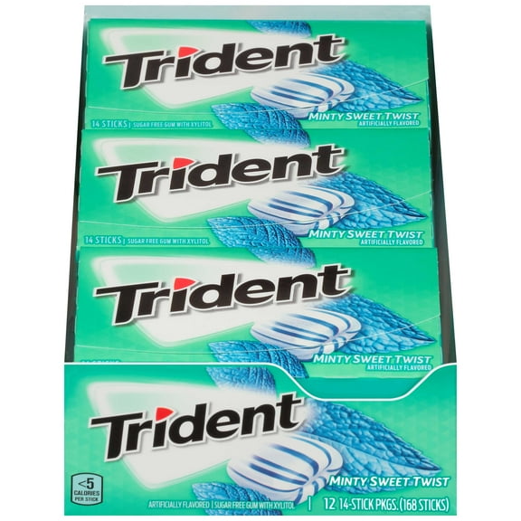 Trident Mint Sweet Twist Sugar Free Gum, 14 count per pack - 144 per case.