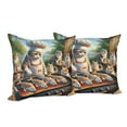 thumbnail image 3 of Ambesonne Cat Throw Pillow Cover Pack of 2, Funny Chef Kitty Grilling Fish, 2 Pcs-36"x36", Green Orange, 3 of 5