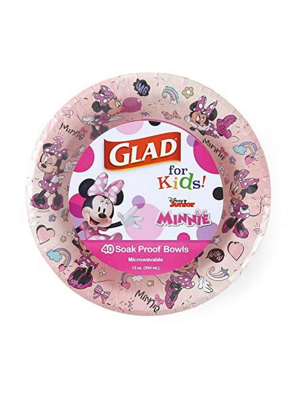Glad for Kids Disney Mickey and Friends 12oz Paper Bowls| Disney Minnie Mouse Pink Polka Dot Paper Bowls, Kids Bowls| Kid-Friendly Paper Bowls for Everyday Use, 12oz Paper Bowls 40 Ct