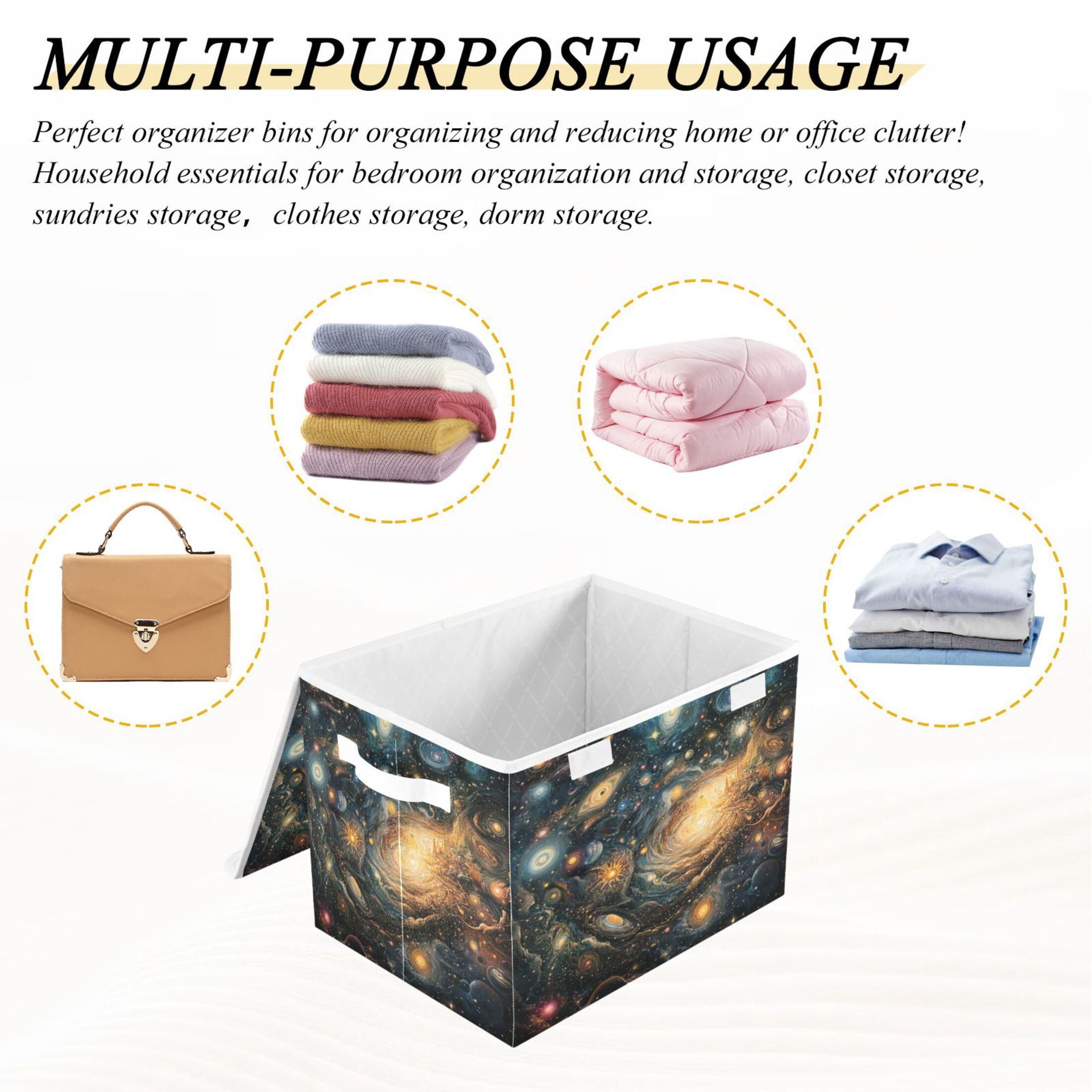 Storage Box With Lid 16.5x12.6x11.8In Foldable Stacked Household Storage Box Color Galaxy Picture