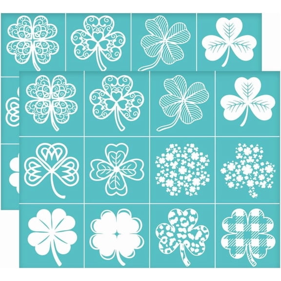 2Pcs 11x8.6 Inch Four Leaf Clover Self-Adhesive Silk Screen Printing Stencil St. Patrick's Day Theme Silk Screen Stencil Reusable Mesh Stencils Transfer