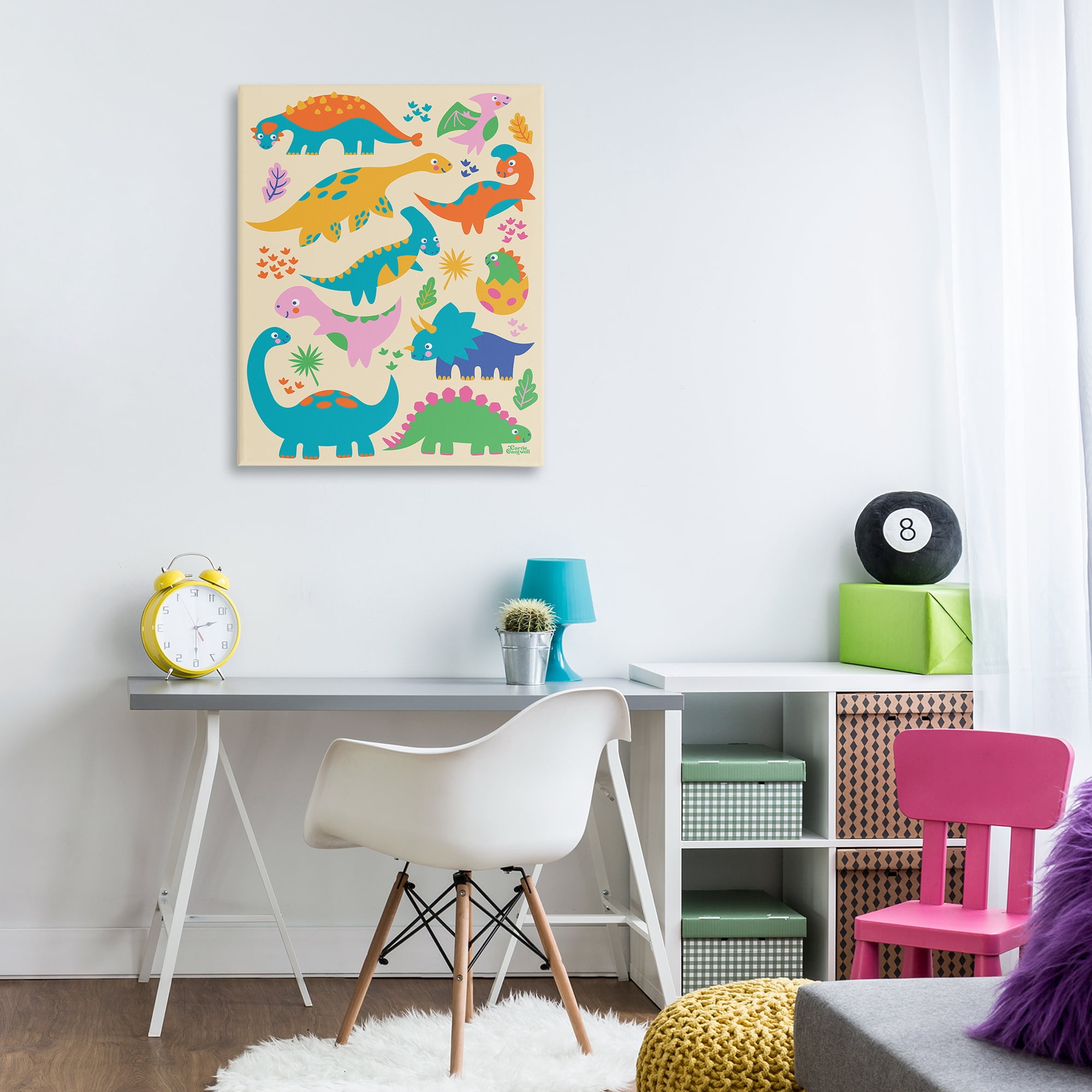 Stupell Industries Cute Whimsy Dinos Animals Painting Wrapped Canvas Art Print Wall Art, 30 x 40