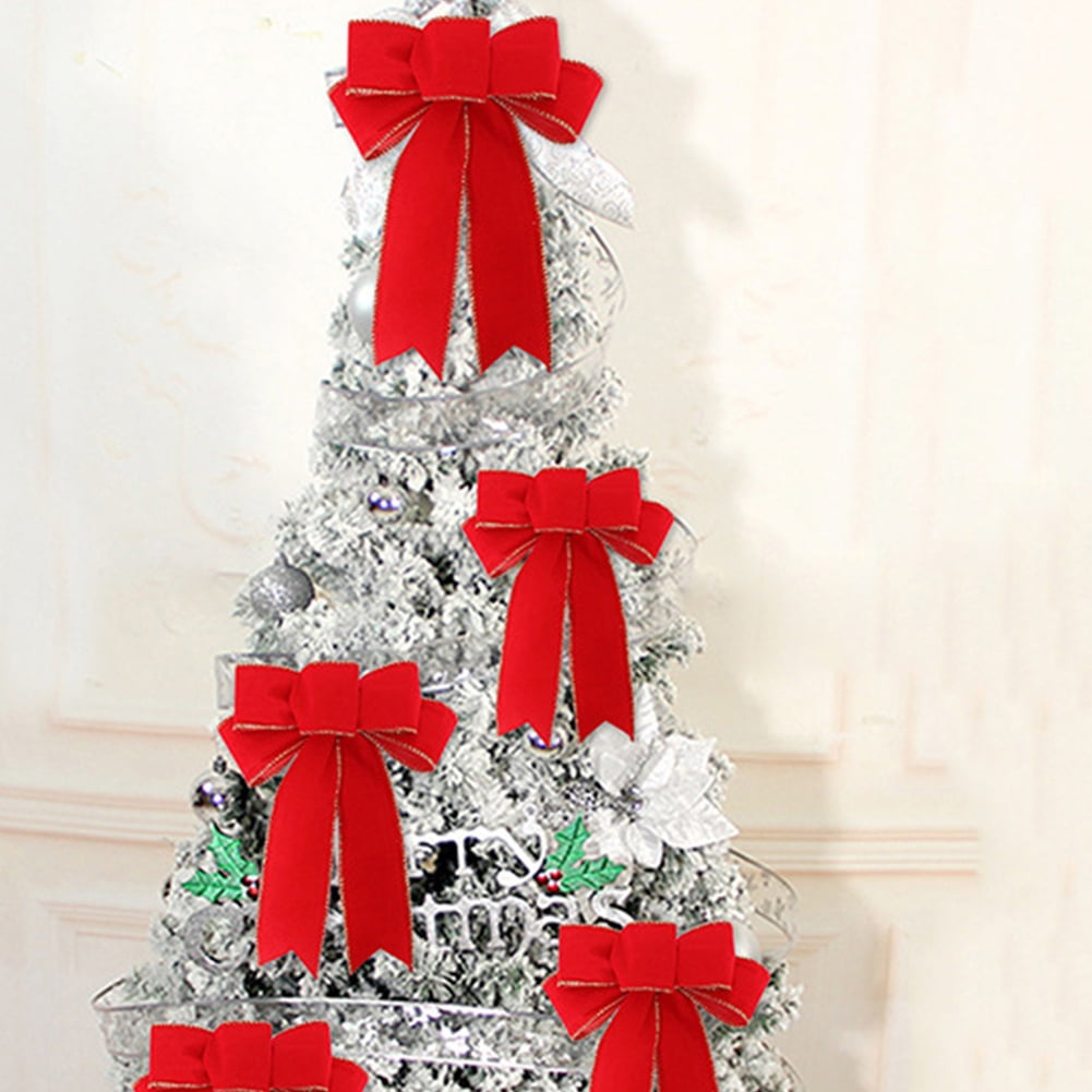12 Pack Christmas Bows Big Christmas Bows Christmas Wreath Ribbon Bows Tree Bows Decor Burlap Bows Decor Christmas New Year Ornaments, 9.5x6.5 in