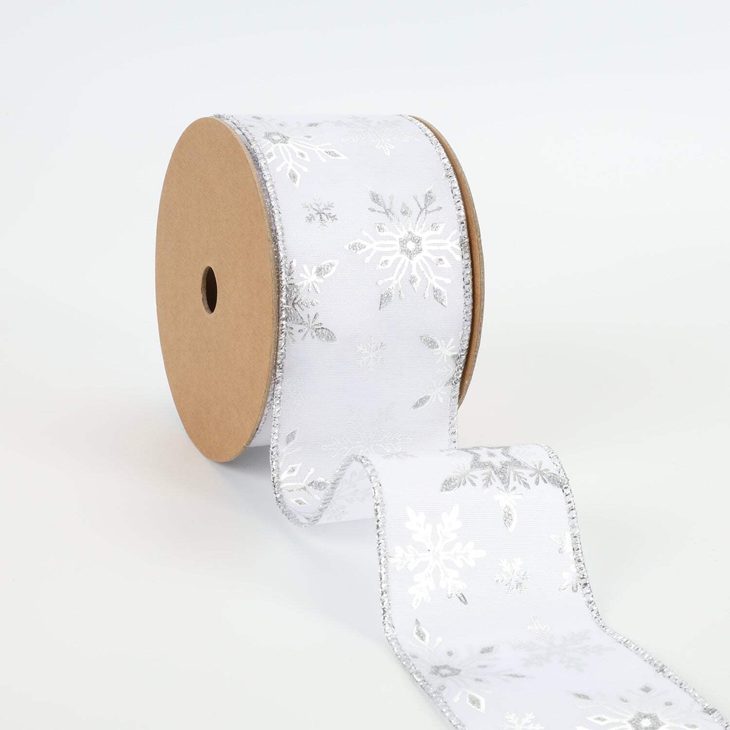 LaRibbons 2 1/2" Wired Ribbon | "Metallic Snowflake" White/Silver | 10 Yard Roll