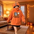 thumbnail image 2 of Halloween Hoodies for Women Pumpkin Mask Oversized Hood Sweatshirt Kangaroo Pocket Funny Costume Pullover Top, 2 of 5