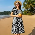 thumbnail image 4 of Lsque Metallic Gears Print Women's Casual Dress T-Shirt Summer Short Sleeve Scoop Neck Swing Dresses, 4 of 6