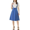 thumbnail image 1 of Unique Bargains Jupe Midi Plissée à Bretelles Rétro à Taille Élastique pour Femme Bleu P, 1 of 6
