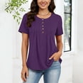 thumbnail image 4 of Babysbule Women's Henley Pleated Front Blouse, Short Sleeve Round Neck Casual Top, Solid Color Regular Fit T-Shirt for Spring Summer Daily Wear, 4 of 8