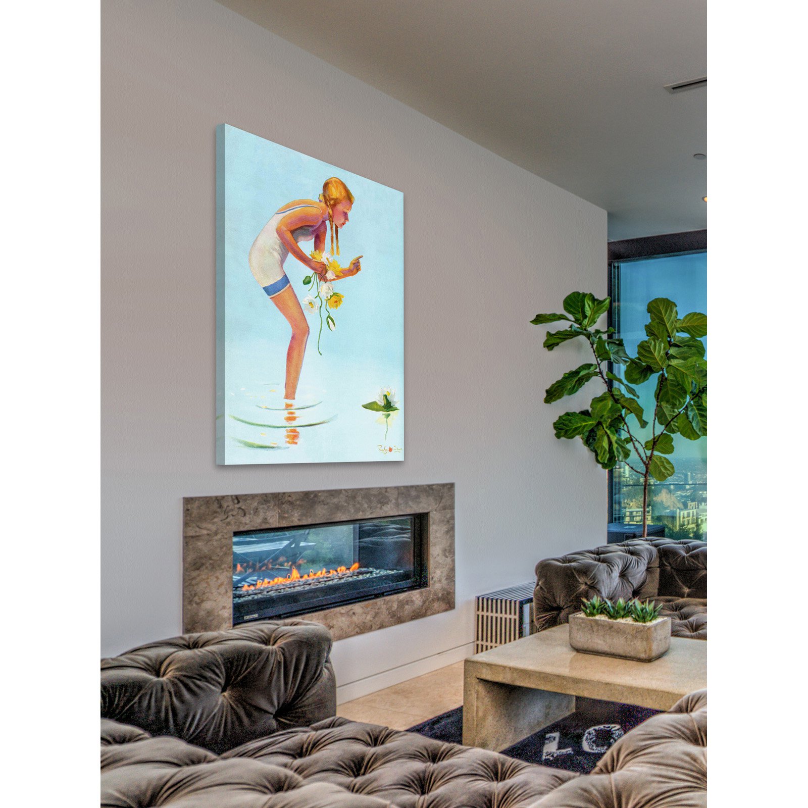 Marmont Hill "Girl with Flowers" by Curtis Painting Print on Canvas
