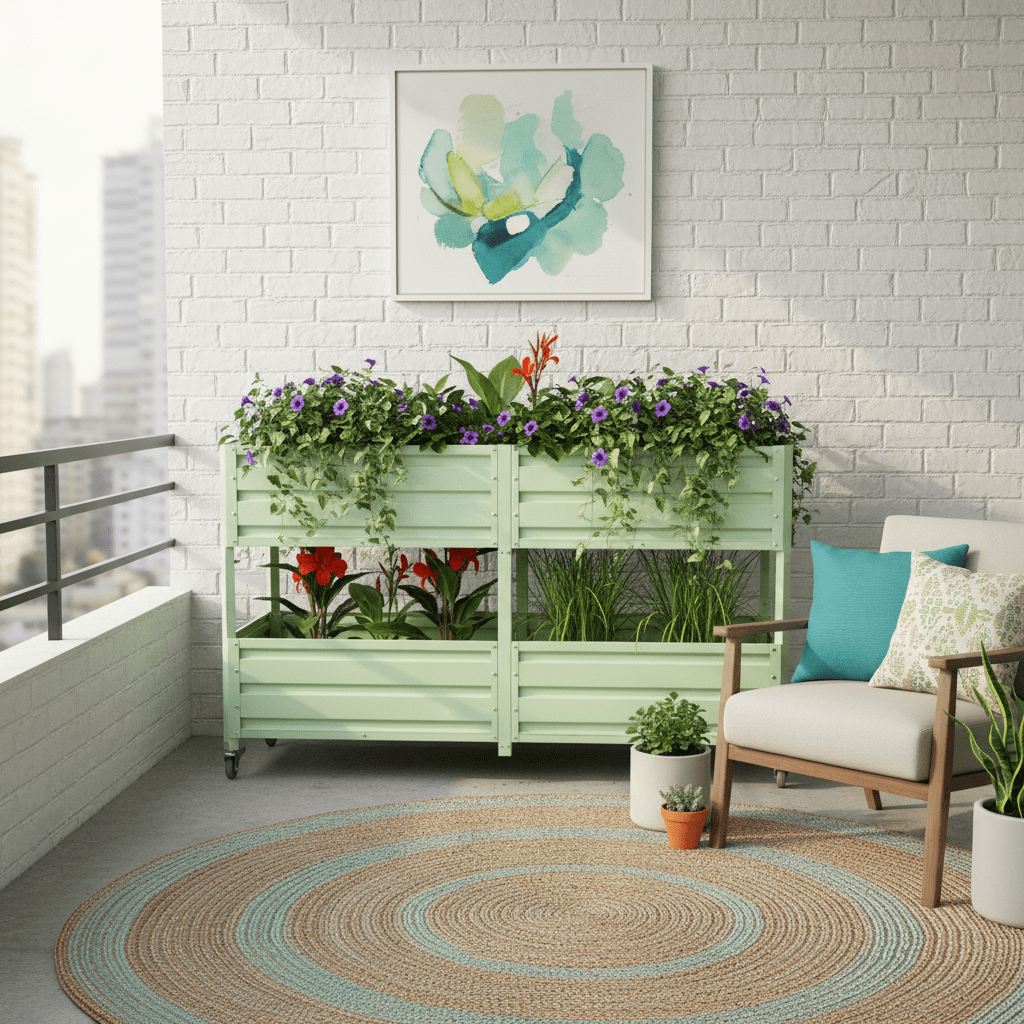 Mintazer 2-Tier Elevated Metal Raised Garden Bed with Lockable Wheels, 2-Layer Raised Planter Box for Backyard Patio Balcony Greenhouse, Green
