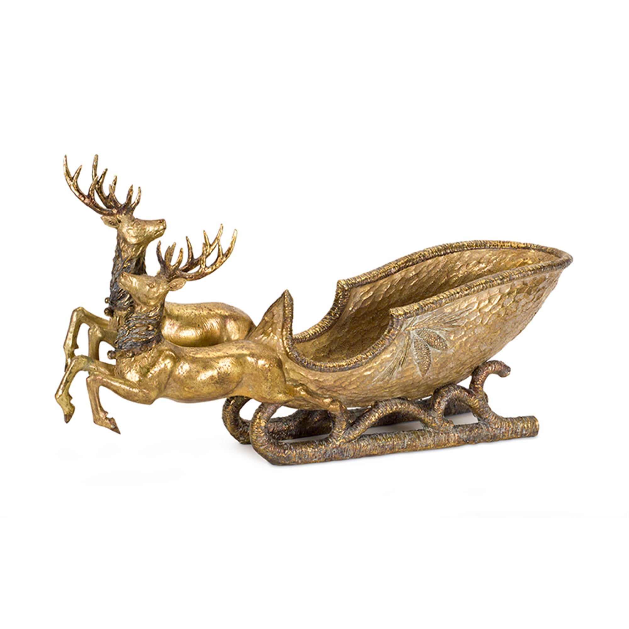 Deer with Sleigh 25.5"L x 14"H Poly Stone