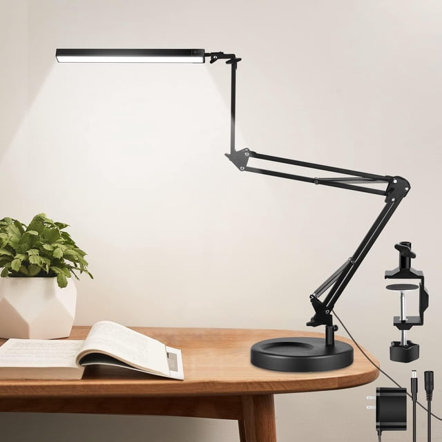 Lámpara de escritorio NOEVS LED 2 en 1 con abrazadera y base, brazo oscilante de 50,7 cm