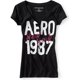 thumbnail image 1 of Aeropostale Womens Aero New York 1987 V-Neck Graphic T-Shirt, Negro, X-Small, 1 of 1