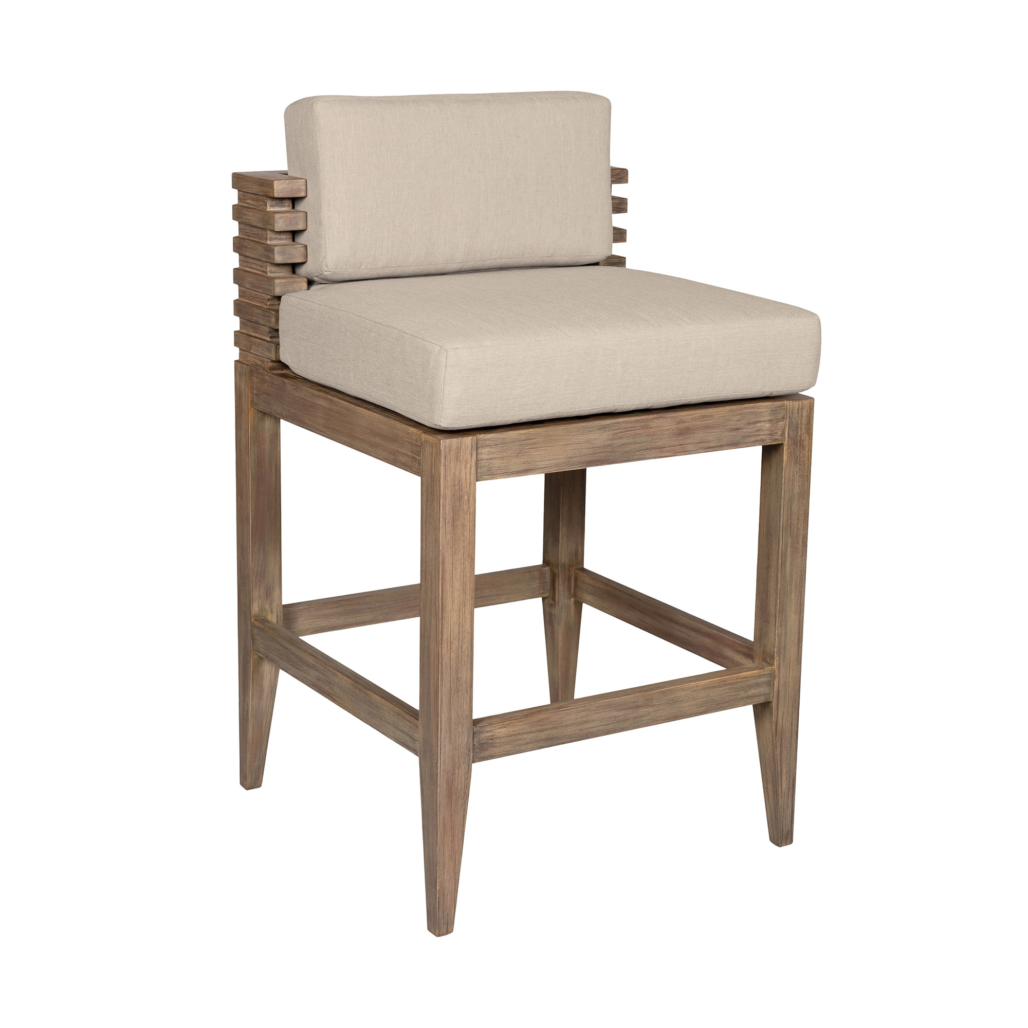 Vivid Outdoor Patio Counter Stool in Light Eucalyptus Wood with Taupe Olefin Cushions - Set of 2